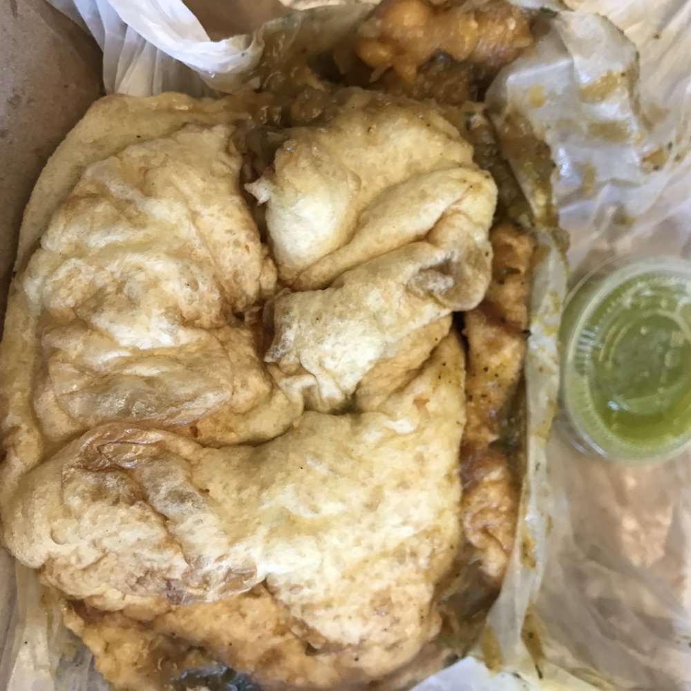 Leela's Roti and Doubles - Double with channa and medium spice sauce - Caribbean Near Me - Toronto, Ontario