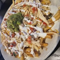 Loaded fries with guacamole for an extra charge Loaded fries with guacamole for an extra charge