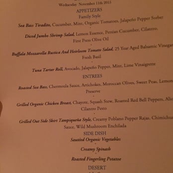 Agua - We had our own menu for the evening. - Mediterranean Near Me - Cabo San Lucas, BCS