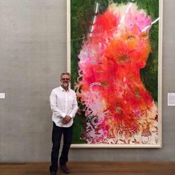 Stephen Johnson - Stephen Johnson standing in front of Firelei Baez painting on paper framed for the Perez Art Museum, Miami. Framed by Stephen Johnson team.
