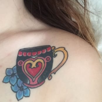 Stay True Tattoo - Coffee cup with forget me nots done by Nate Abbott - Tattoo Near Me - Dublin, California Stay True Tattoo - Coffee cup with forget me nots done by Nate Abbott - Tattoo Near Me - Dublin, California