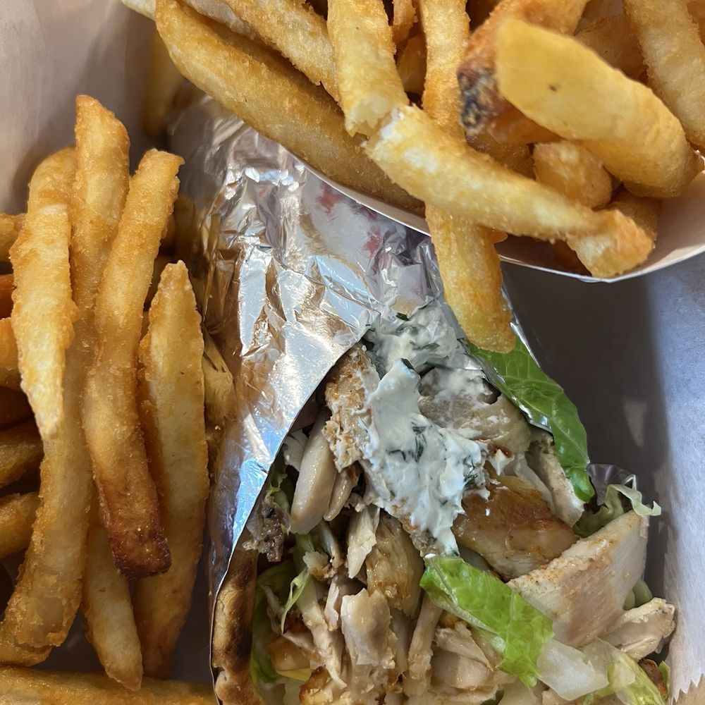 Chicken Gyro Pita Wrap with French Fries Chicken Gyro Pita Wrap with French Fries