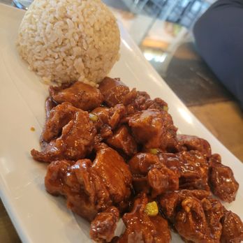 Vegan District - Orange Chicken rice plate - Asian Fusion Near Me - Loma Linda, California Vegan District - Orange Chicken rice plate - Asian Fusion Near Me - Loma Linda, California