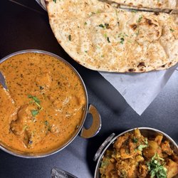 Spice Garden - 7.5.26 butter chicken, Aloo Gobi and garlic and plain naan