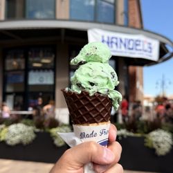 Handel's Homemade Ice Cream - Small size dipped cone of delicious mint chocolate chip! Medium and large scoops available!