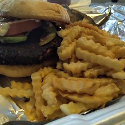 Black Bean Burger with french fries. Yummy.