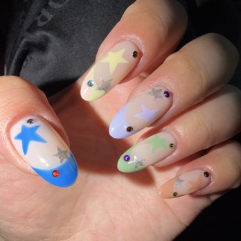 The M Salon - Star and Gems Gel X (medium round) - Hair Salons Near Me - Huntington Beach, California The M Salon - Star and Gems Gel X (medium round) - Hair Salons Near Me - Huntington Beach, California