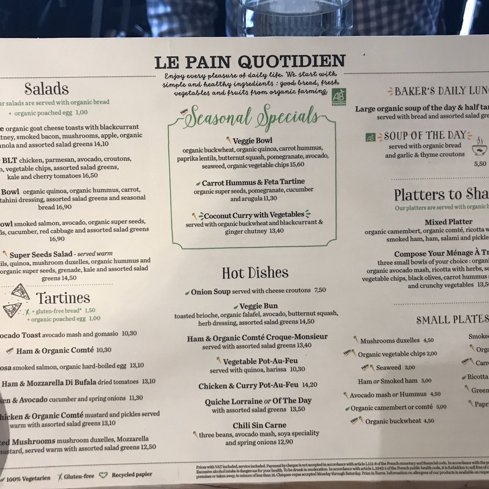 Le Pain Quotidien - Menu - Breakfast & Brunch Near Me - Paris, 75 Le Pain Quotidien - Menu - Breakfast & Brunch Near Me - Paris, 75