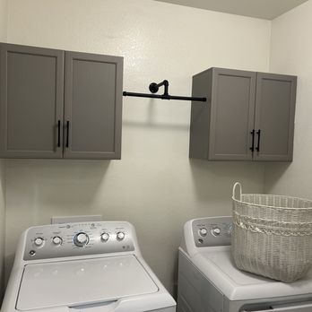 Sanders Handyman Service - Got rid of builder shelving and installed cabinets and towel bar. And drywall repair - Handyman Near Me - Leander, Texas Sanders Handyman Service - Got rid of builder shelving and installed cabinets and towel bar. And drywall repair - Handyman Near Me - Leander, Texas