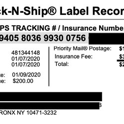 US Post Office - Shipping receipt