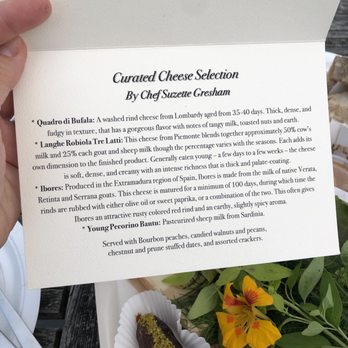 Acquerello - Note accompanying cheese plate - Italian Near Me - San Francisco, California