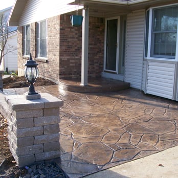 Stamped Concrete Front Porch Court Yard Area With Seating Wall And Stamped Concrete Front Porch Court Yard