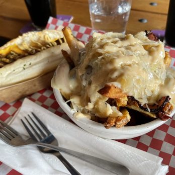 Beer Bar - Buffalo chipotle brat and small Reuben loaded fries. - Beer Bar Near Me - Salt Lake City, Utah Beer Bar - Buffalo chipotle brat and small Reuben loaded fries. - Beer Bar Near Me - Salt Lake City, Utah