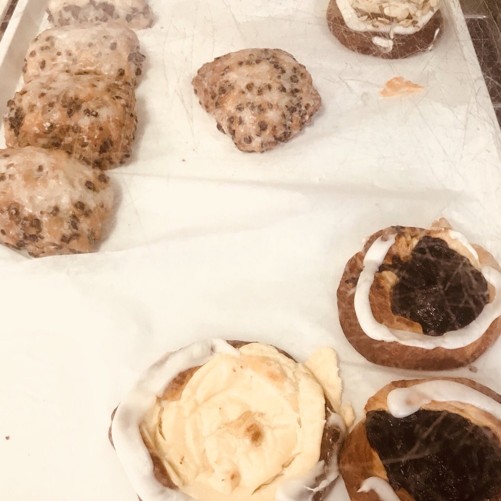 a variety of pastries on a tray