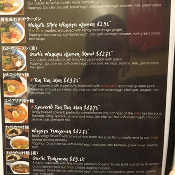 Wagaya - Menu as of 03/2018 - Ramen Near Me - Honolulu, Hawaii