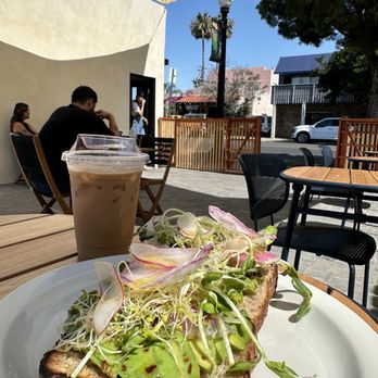 Bica - Honey sea salt iced latte Avocado toast - Mediterranean Near Me - San Diego, California