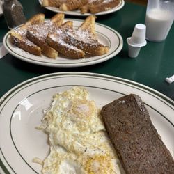 Kozy Korner Restaurant - Breakfast Special, 2 eggs over medium, scrapple, & French Toast.