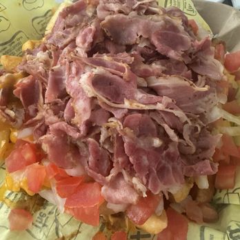 The Hat - Chili cheese fries with diced tomato and onion, topped with pastrami - American Near Me - Temple City, California The Hat - Chili cheese fries with diced tomato and onion, topped with pastrami - American Near Me - Temple City, California