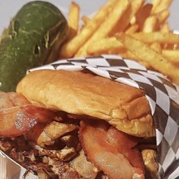Mushroom burger with added bacon