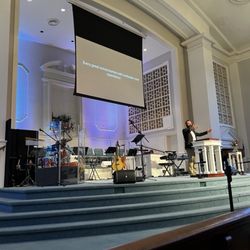Calvary Baptist Church - front of the church sanctuary with preacher