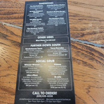 Smokehouse Social Barbecue - The menu - Barbeque Near Me - Pasadena, California