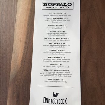 Buffalo Distilling Co - Drink Menu - Reverse Side - Distilleries Near Me - Buffalo, New York