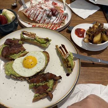 Eight AM - Avocado Toast 3 ways, 9AM crepe and potatoes. - New American Near Me - San Francisco, California Eight AM - Avocado Toast 3 ways, 9AM crepe and potatoes. - New American Near Me - San Francisco, California