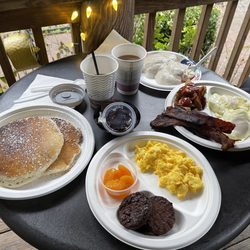 Timbers Log Cabin - Coal Miner's Breakfast, Flapjacks & two-egg breakfast.