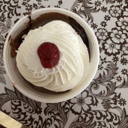 Aerial view of the delectable whipped cream on top of the hot fudge sundae. It's perfect! Aerial view of the delectable whipped cream on top of the hot fudge sundae. It's perfect!