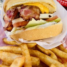 Big Bacon Cheeseburger and Fries! Big Bacon Cheeseburger and Fries!