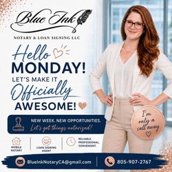 Blue Ink Mobile Notary and Loan Signing - Save my number now so you're covered the next time a notarization catches you off guard. I'm just a call away!
805-907-2767