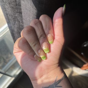 Urban Nails Bar - Two tone nude/green cat eye - Nail Salons Near Me - Charlotte, North Carolina Urban Nails Bar - Two tone nude/green cat eye - Nail Salons Near Me - Charlotte, North Carolina