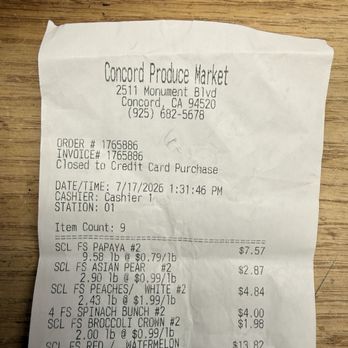 Concord Produce Market - A proving receipt - Grocery Near Me - Concord, California Concord Produce Market - A proving receipt - Grocery Near Me - Concord, California
