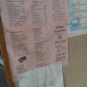 Village Sushi Bar - Menu outside the store front - Sushi Bars Near Me - Richmond, British Columbia Village Sushi Bar - Menu outside the store front - Sushi Bars Near Me - Richmond, British Columbia
