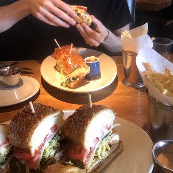 R+D Kitchen - Carnitas Sandwich, Ding's Crispy Chicken Sandwich, & french fries. Sooooooooo good!!! - New American Near Me - Yountville, California