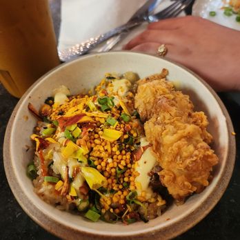 Brassica Kitchen & Cafe - Fried chicken on fried rice - New American Near Me - Jamaica Plain, Massachusetts