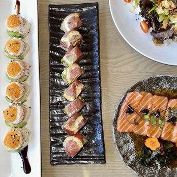 Akami Sushi - Salmon Carpaccio Salmon Skin Salad Lemon Roll Baked Crab Roll - Sushi Bars Near Me - Arcadia, California