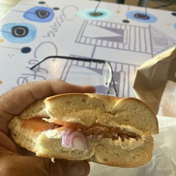 Mr Bagel and Deli - This is a ridiculously small amount of lox on a 12 dollar sandwich. - Bagels Near Me - Wayne, New Jersey