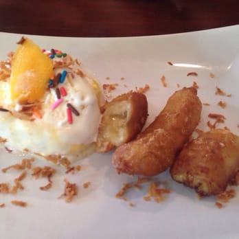 Monsoon Siam - Dessert of the day: Fried bananas with some coconut and mango ice-cream! - Thai Near Me - Madison, Wisconsin