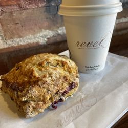 Revel Coffee - Flat white and sweet scone