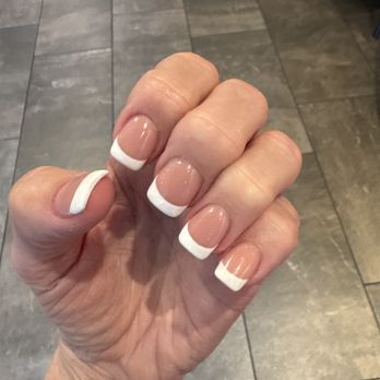 Lux Nail Spa - Tips with acrylic she hand painted French manicure. - Nail Salons Near Me - Waco, Texas Lux Nail Spa - Tips with acrylic she hand painted French manicure. - Nail Salons Near Me - Waco, Texas