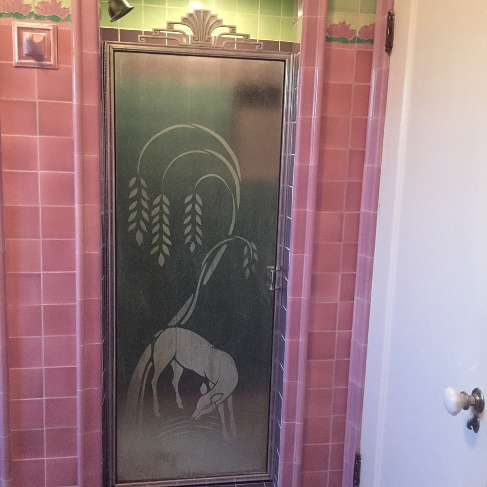 We were able to preserve the deco shower door. We were able to preserve the deco shower door.