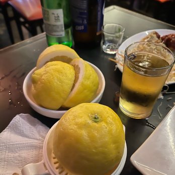 Go Pocha - Lemon for soju shots, they give you your own squeezer! - Korean Near Me - Los Angeles, California