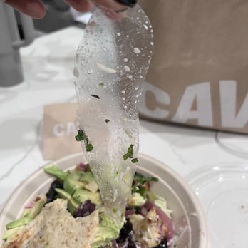 CAVA - Plastic in my food. Manager's response when I call to report this: "That's weird.  We don't use plastic in the store." - Mediterranean Near Me - Pearland, Texas