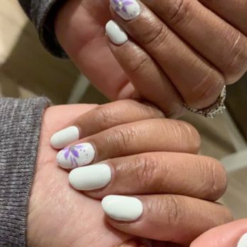 Nailand - white gel acrylic with design and a small rhinestone - Nail Salons Near Me - Henderson, Nevada Nailand - white gel acrylic with design and a small rhinestone - Nail Salons Near Me - Henderson, Nevada