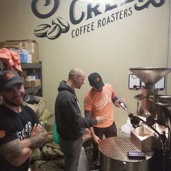 Sugar Creek Coffee Roasters - The crew making the magic. Turning green coffee beans in to brown! - Coffee Roasteries Near Me - Lake Park, North Carolina