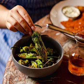 L’Express - Blistered Shishito Peppers: Parsley, lemon & smoked sea salt - French Near Me - New York, New York L’Express - Blistered Shishito Peppers: Parsley, lemon & smoked sea salt - French Near Me - New York, New York