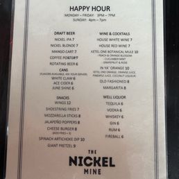 Happy hour menu