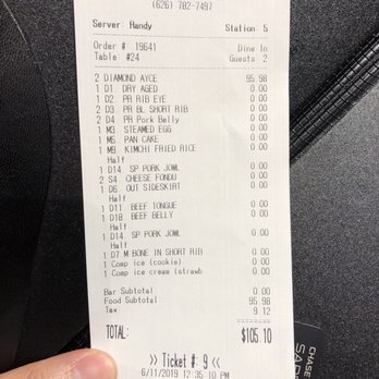 TK92 Korean BBQ - Receipt - Korean Near Me - San Gabriel, California