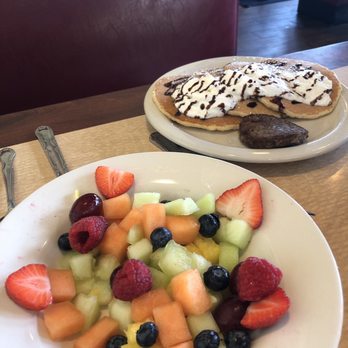 Cypress Breakfast House - Kids chocolate chip pancakes and fruit. - Breakfast & Brunch Near Me - Cypress, Texas